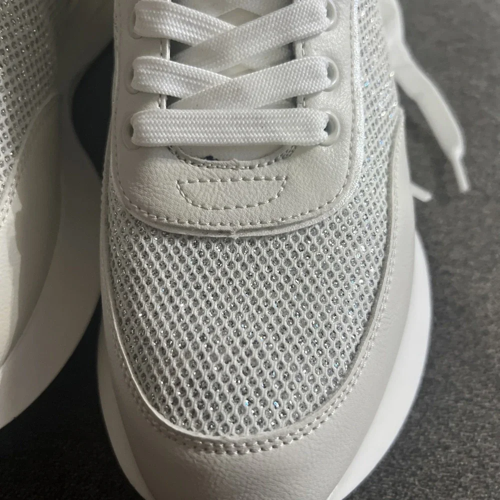 Aldo‎ Gaoldan Sneakers Women Size 8 White Glitter Mesh Platform Fashion Trainers